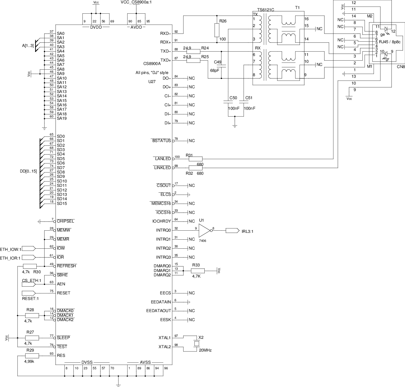 Ethernet interface with CS8900a